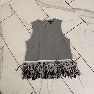 J. Crew Gray Crop Top with Fringe Detail